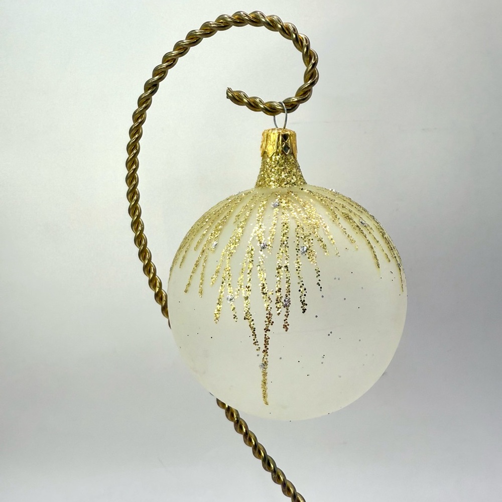 Vintage Columbia  Frosted Gold Glitter Glass Handblown Christmas Ornament 2.5”